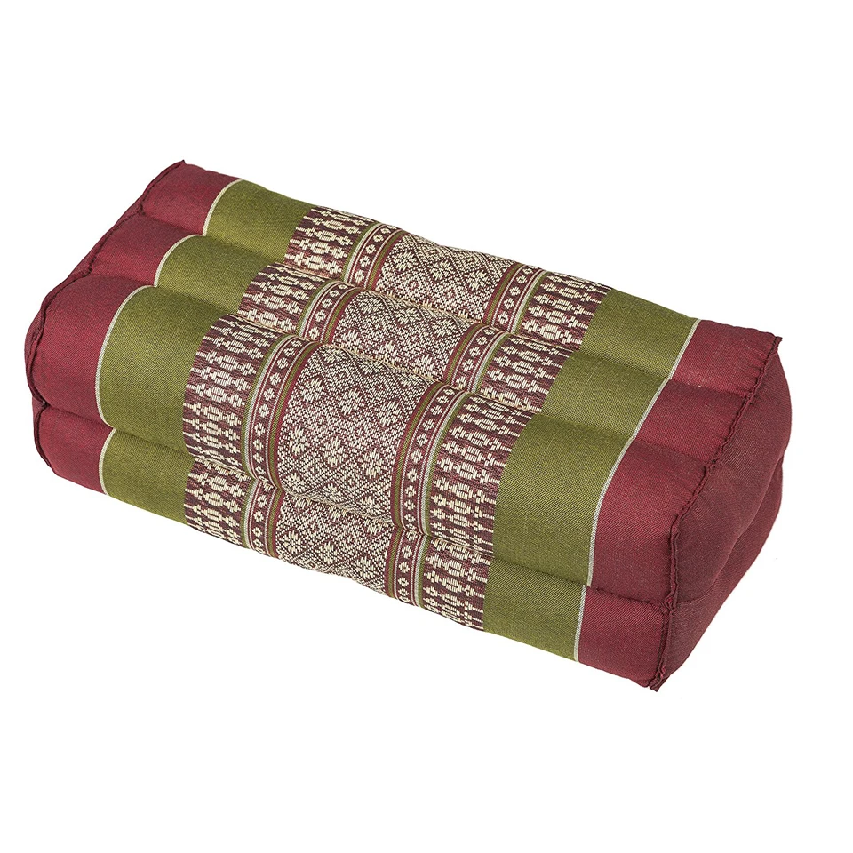 100% Kapok Thai Traditional rectangular Pillow. Organic for Yoga, Meditation, Relax for Living Room and Outdoor in Green Red