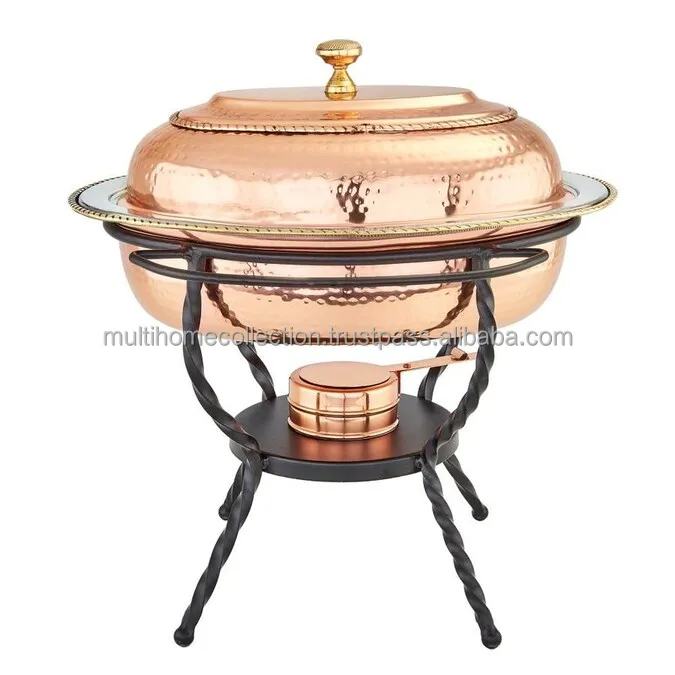 Round Shape Copper Chafing Dish Classical Foldable Chaffing Food Serving Dishes New Design 2023 Indian Handicraft Hot Sell