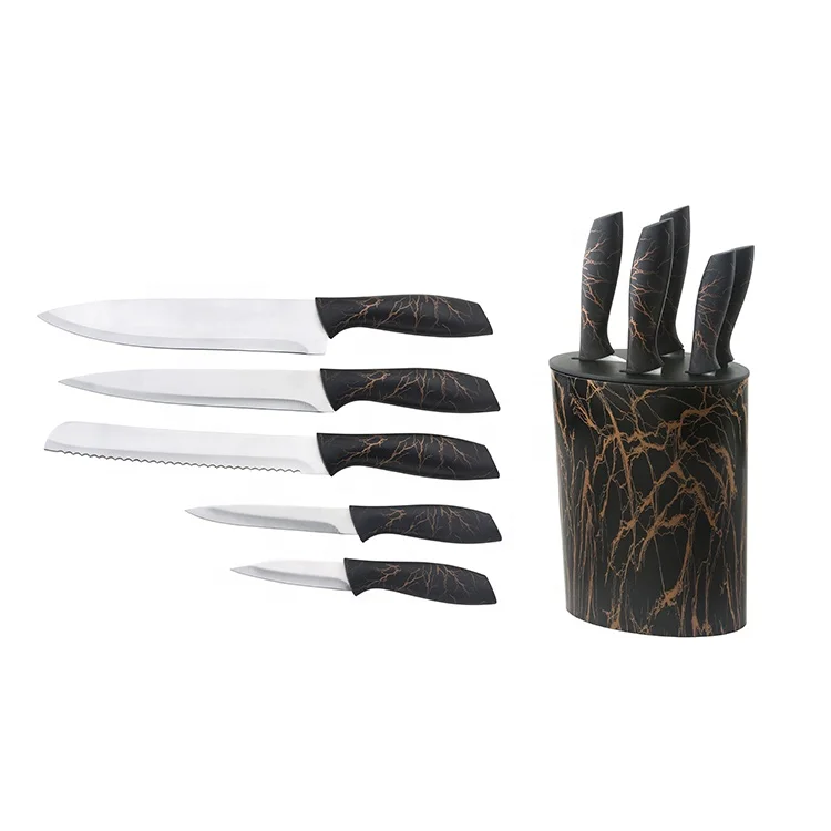 Yangjiang Factory Black/Silver Marble PP Handle stainless steel blade Chef knife set With same design storage kitchenware