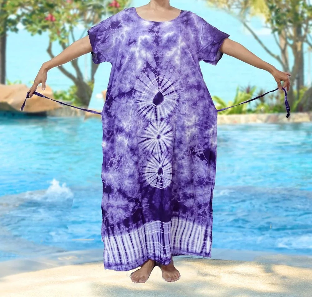 vintage retro thai style HIPPIE BOHO tie dye handmade kimono kaftan maxi plus size dress