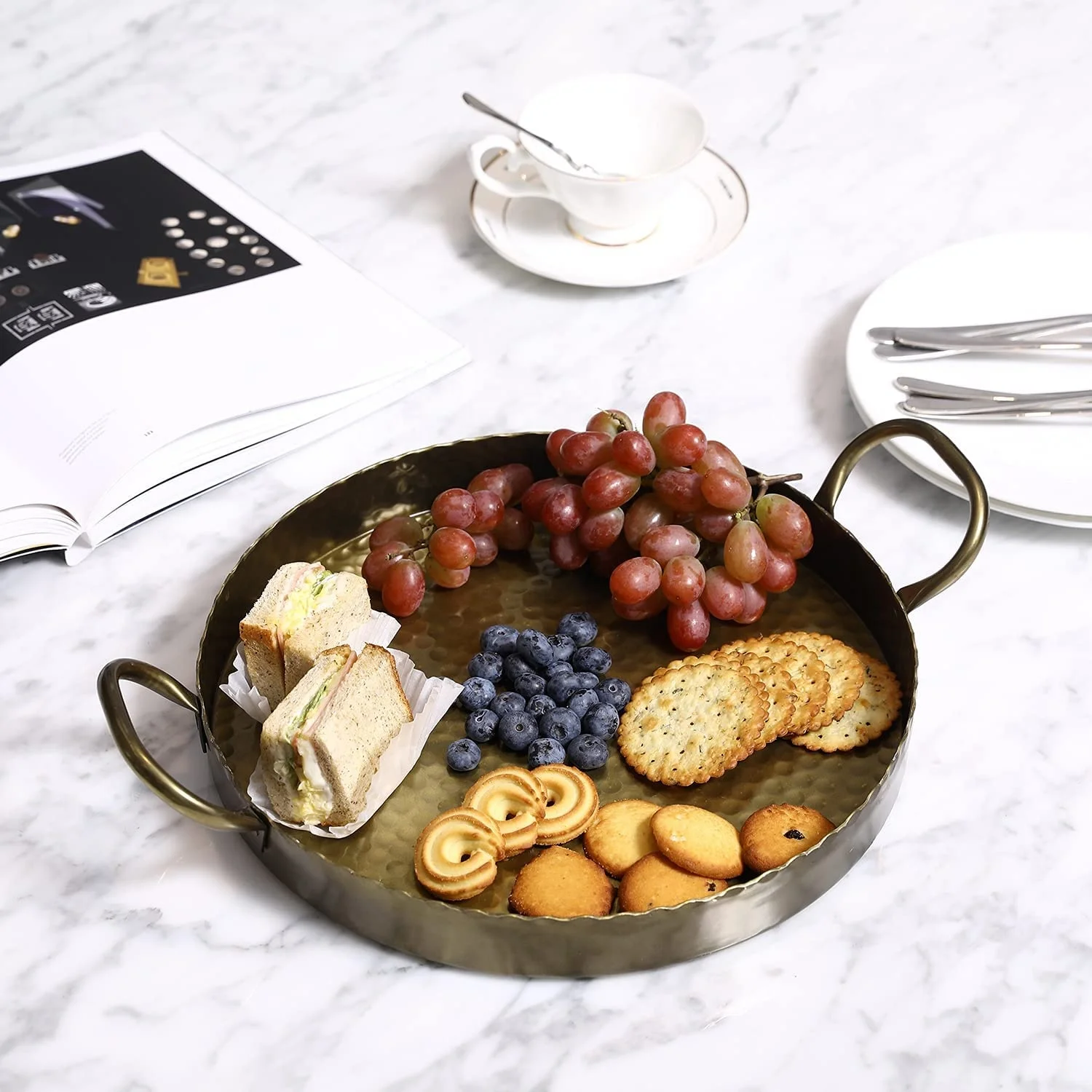 2 Tier Galvanized Cake Stand, Rustic Handmade Black Metal & Mango Wood Oval Serving Cupcake Display Stand