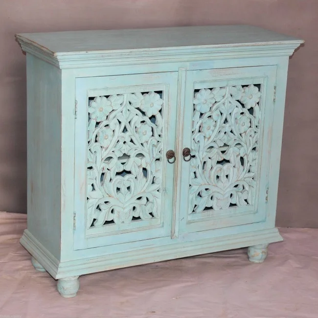 Indian Hand Carved Sideboard Cabinet Jodhpur Rustic Handcrafted Buffet