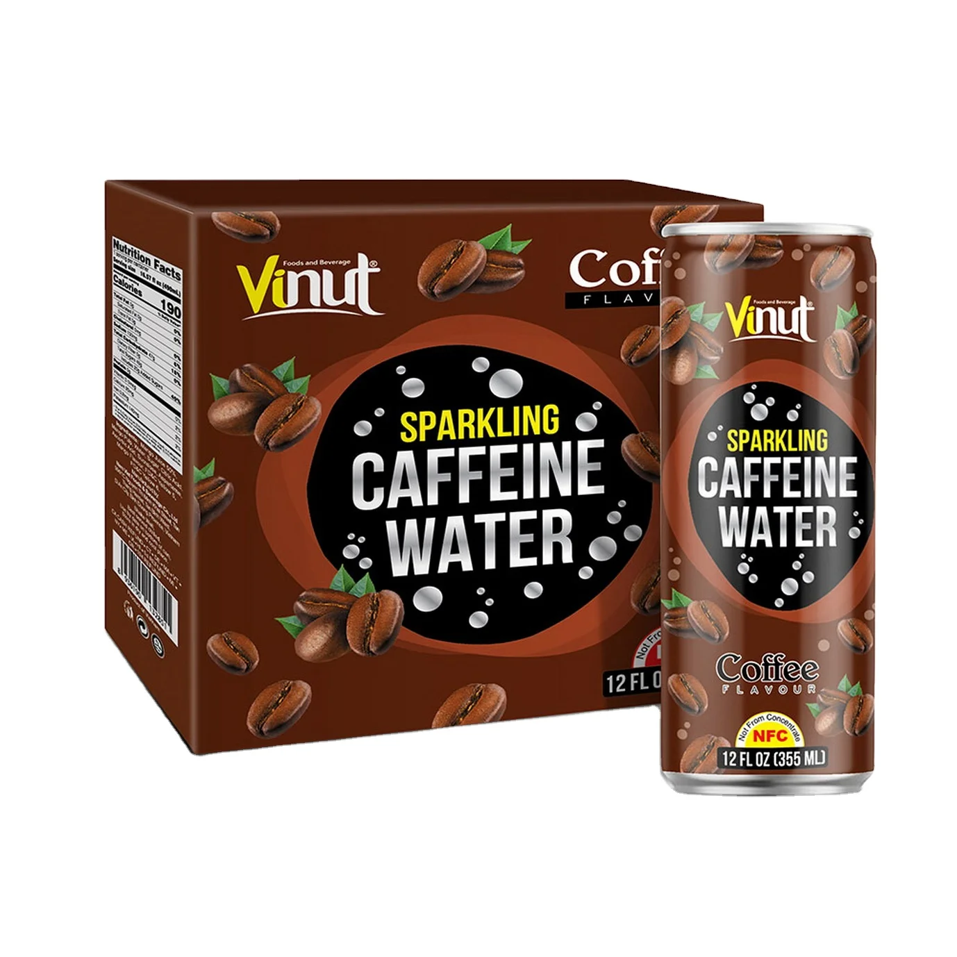 
355ml Carbonated drinks VINUT Box 4 Cans Caffeine water Coffee Distribution 100% Pure Customized OEM Private Label 