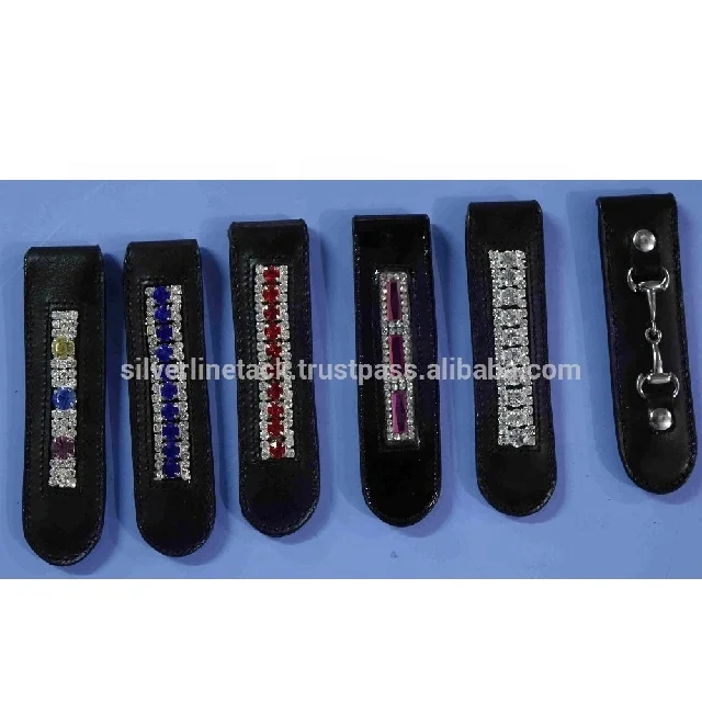 Horse Riding Leather Boot Clip With Bling Black Brown Tan Australian Nut & Many Crystal Colors.