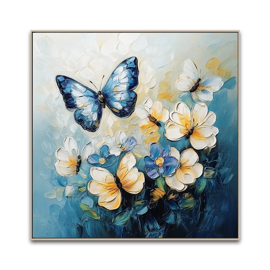 Custom Modern Hot Selling Oil Paintings Butterfly Backside Hand-painted Brush Flowers Canvas Art Prints For Art Projects