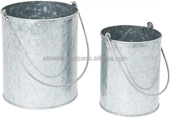 Customizable Galvanized Iron Planter With Handle Or Metal Bucket Flower Pot For Indoor Outdoor Decor