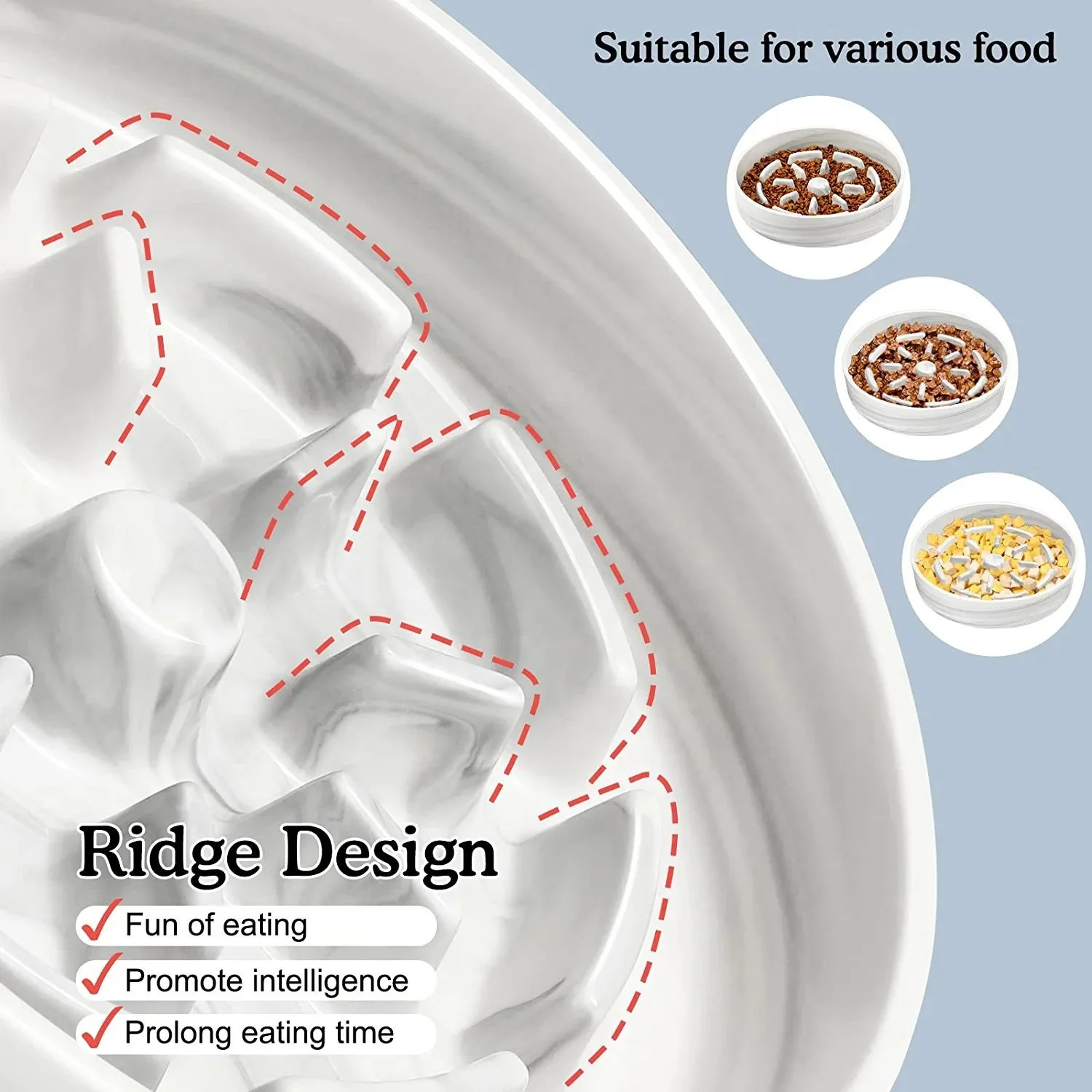 Marble White Anti-Slip Pad Special Design Ceramic Slow Feeder Dog Bowls Dog Slow Feeder Bowl for Small Medium Large Breed