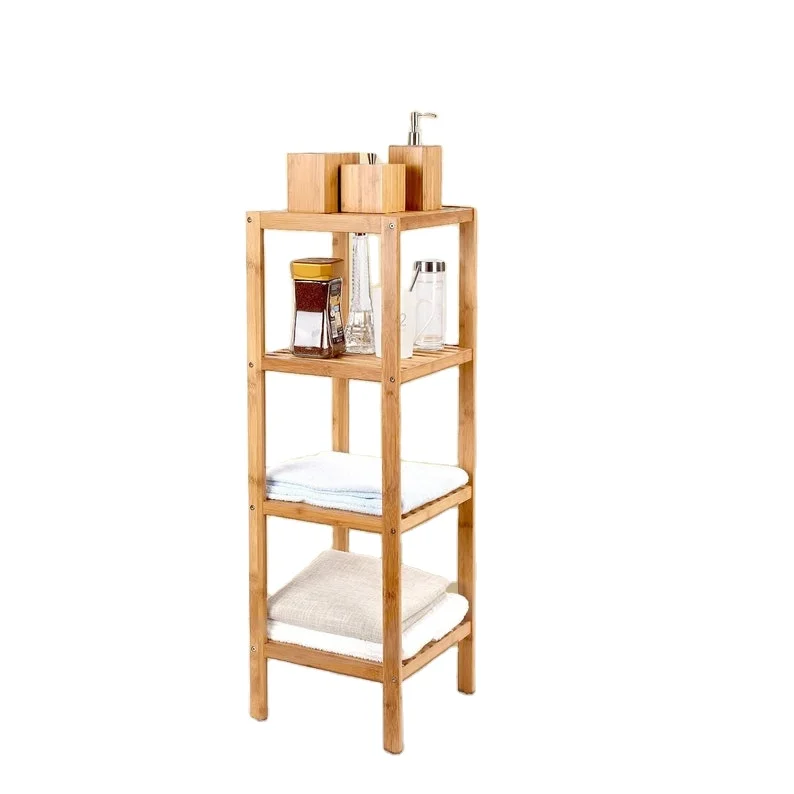 Custom Bamboo Furniture Storage Racks 4 5 Tier Bathroom Shelves Bookshelf Organizer Corner 100% Bamboo Shelf