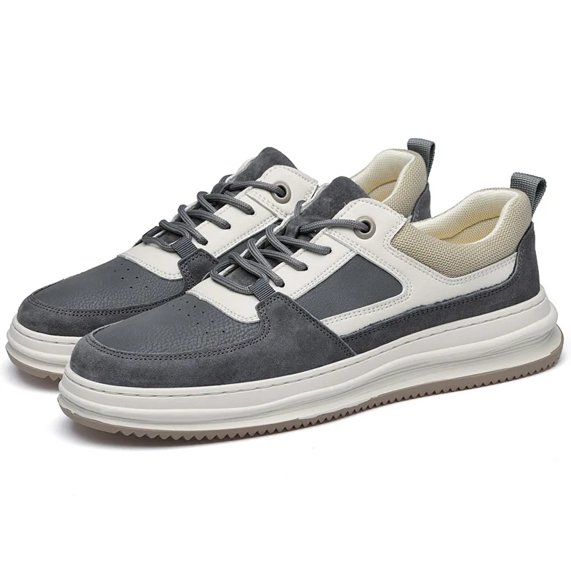 2023 Men thick soled lace up casual shoes Korean outdoor genuine leather custom sneaker shoes