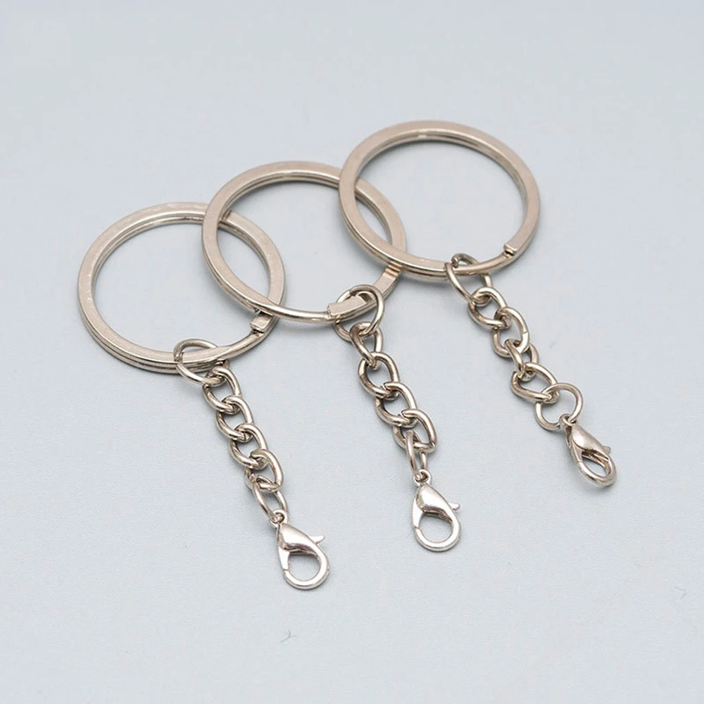 Wholesale 25mm 30mm Flat Key Ring Glossy round Light Keychains with Hang Jump Ring Metal Key Chain