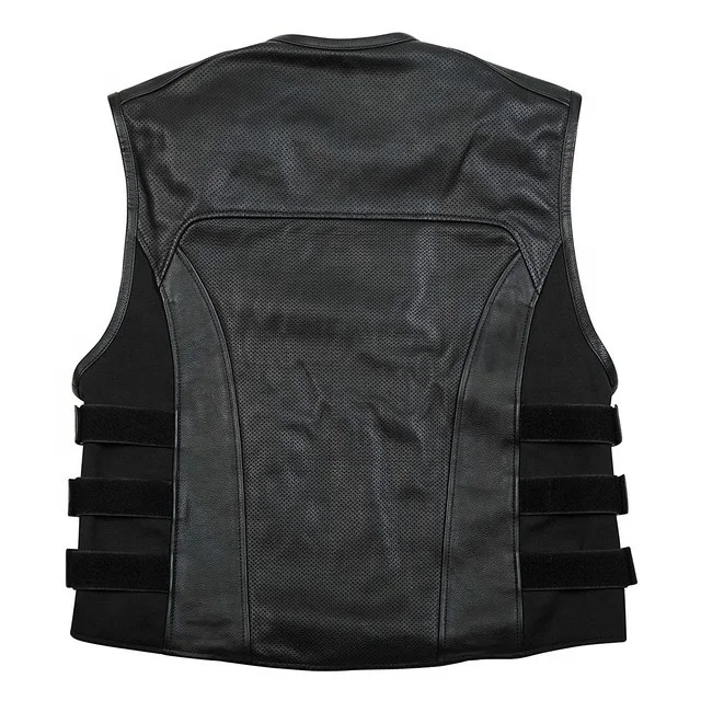 Pro Biker Black Perforated Leather Vest/Custom Motorcycle Cool Black Perforated Leather Vest