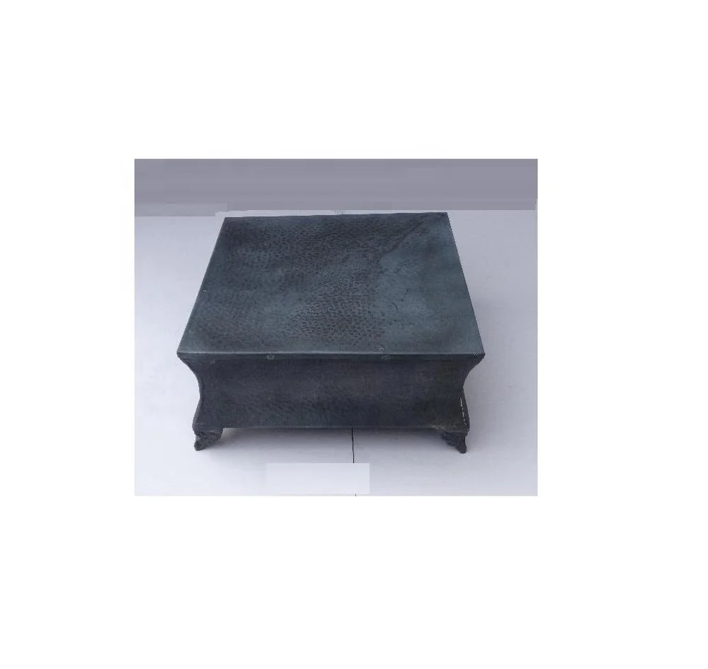 SMALL ALUMINIUM STOOL GREY COLOR SQUARE SHAPE. Modern Metal Accent Coffee Table Drum Shape With Round Top For Garden & Living Ro