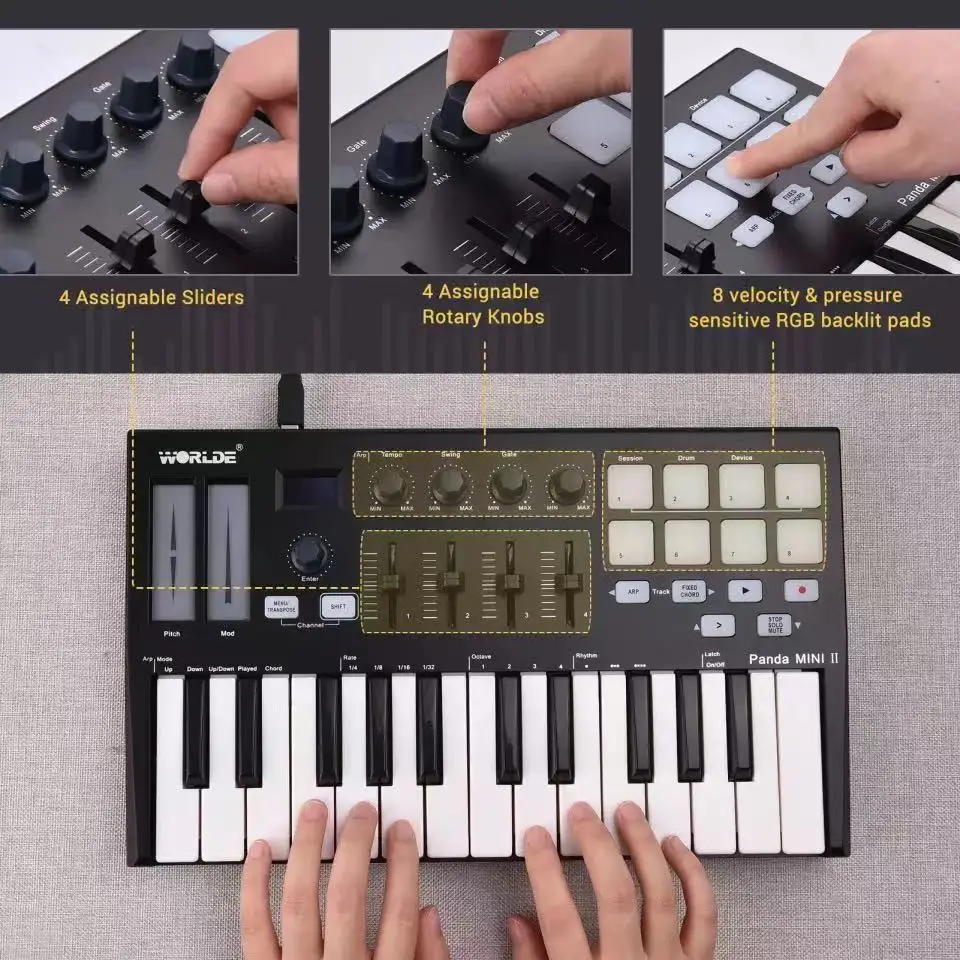 Worlde Mini Piano 25 Key Drum Pad Studio Midi Keyboard Controller