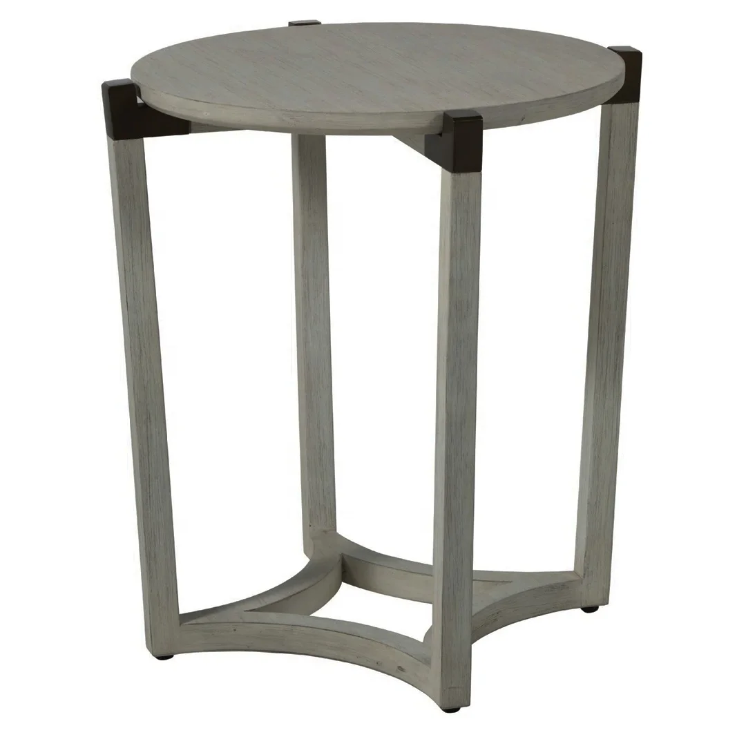 Elegant Side Table Wooden Teak Legs With Round Top and A Cap of Handsome Bronze Metal