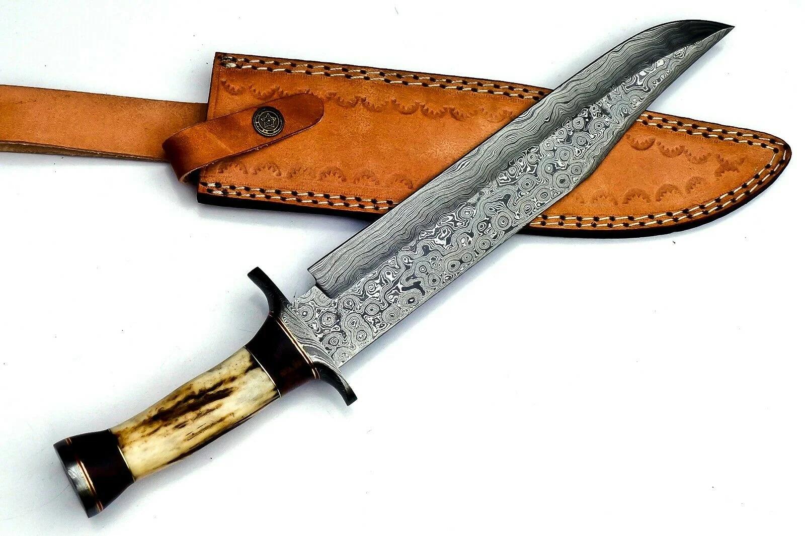 Custom Hammer Forged Damascus Steel Bowie Knife
