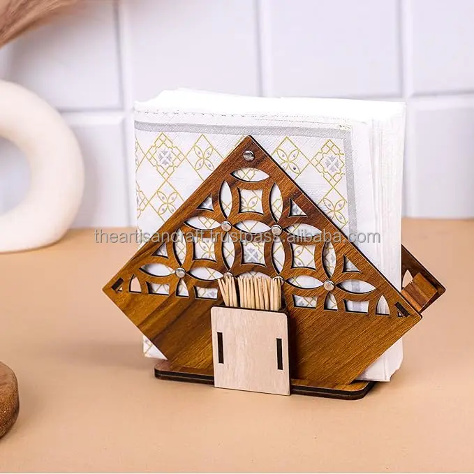 Decorative Wooden Tissue Holder Stand for Home, Kitchen Dining Table, Restaurant and Cafeteria