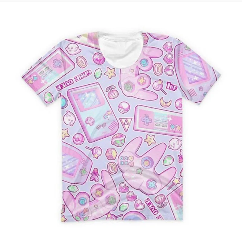 
Custom Anime Kawaii Sweet Short Sleeve College Women Men Unisex 3D All Over Print T-Shirts 