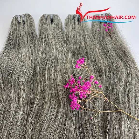 Wholesale price Gray Color Straight Weft 100% High quality Vietnamese Raw Hair Extensionse super shiny no tangle large stock