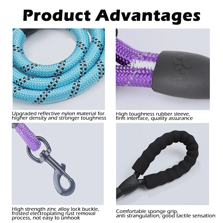 1.5 m long Waterproof Dog Slip Leash reflective colorful pet collars leash for dogs safe at night Leash