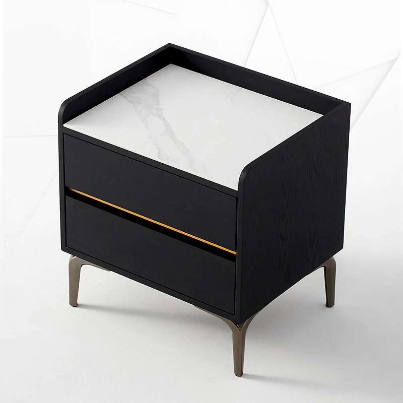 Bedroom Furniture Stone Top Two Drawers Modern Wood Bed Side Table