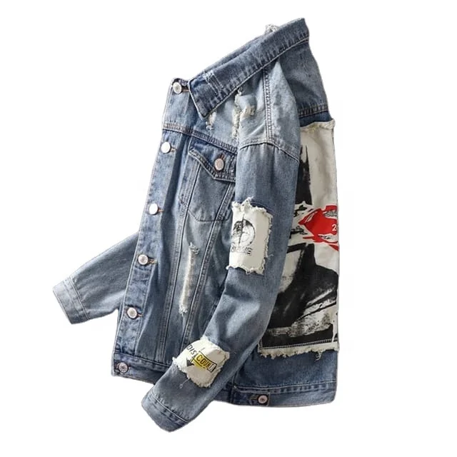 Best Denim Jacket Men Stylish Winter Washed Light Blue Wholesale Jeans Jackets Fashion Street wear Unique Hip Hop Denim Jacket