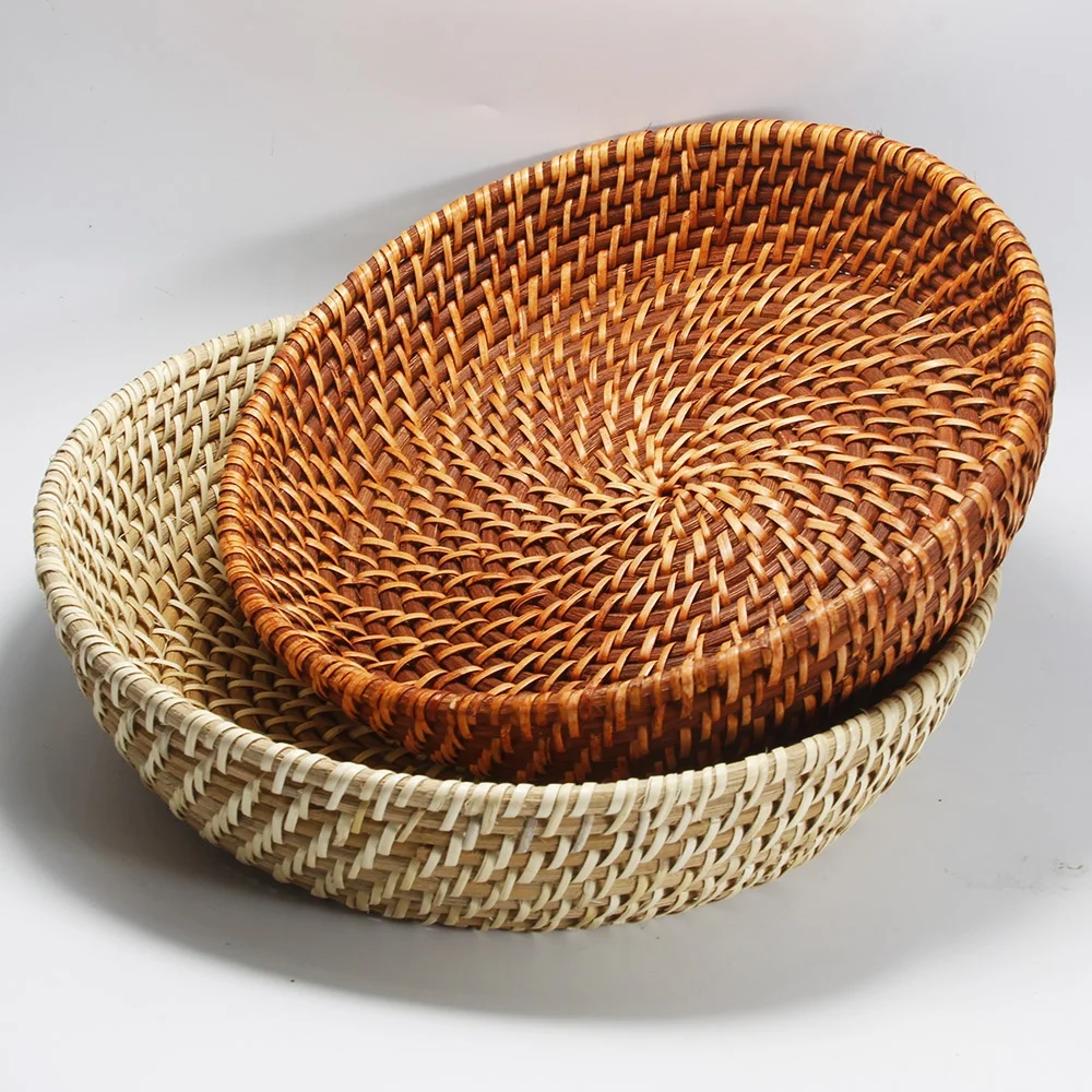 2022 Collection Handmade  Wicker Round Rattan Serving Tray For Snack Food Serving Made In Vietnam