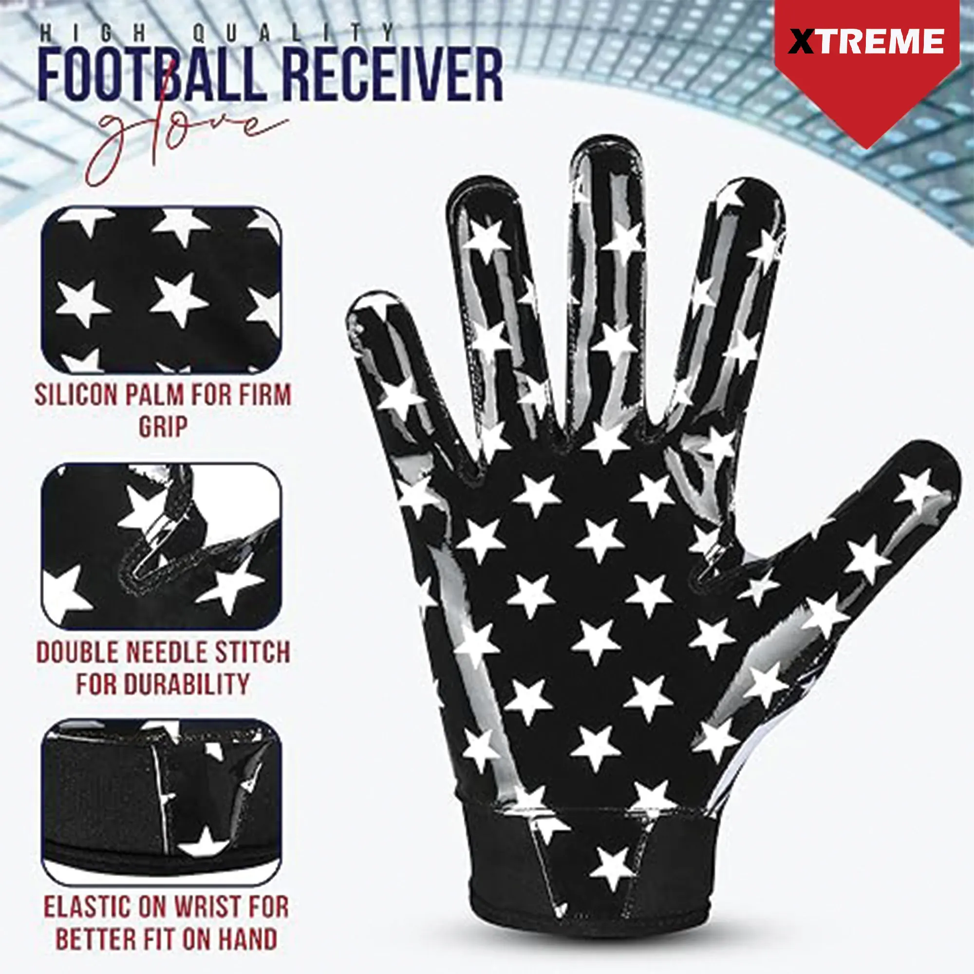 Wholesale Customized American Football Receiver Gloves Custom Logo And Design Fielding Gloves Cold Weather Rugby Gloves, OEM/ODM