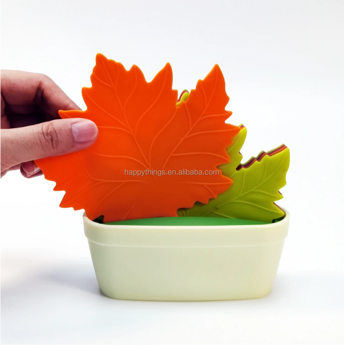6PCS Party Decorative Artificial Maple Autumn leaves Drinking Cup Coaster set with Plant Pot Holder Stand