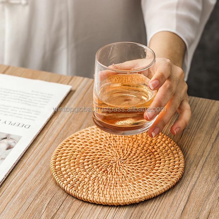 Japanese Style Round Oval Woven Platemats Straw Braid Table Scald-proof Cup Mat Kitchen Gadget Tools For Dining Table