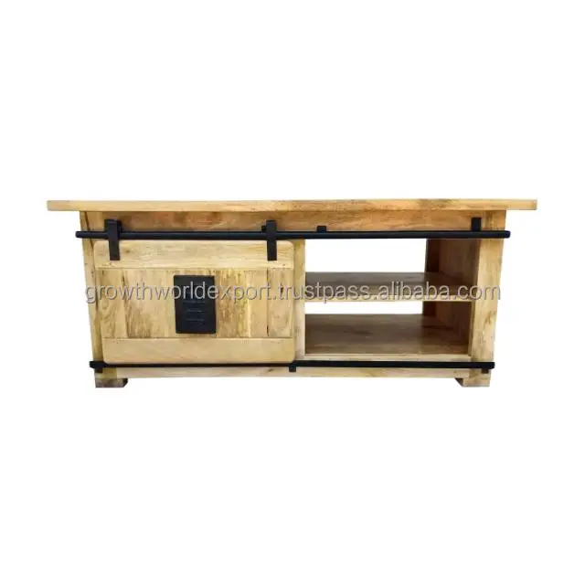 Industrial Jupiter Range 2 sided Coffee table with sliding door Rough Mango Wood living room Coffee Table 125 CM furniture 2024