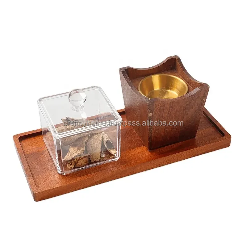 Hot Selling Wood craft Bakhoor Burner Handcrafted acrylic Tray Set Box For Home Decor luxury gift Ramadan Eid Arabic Oud Burners