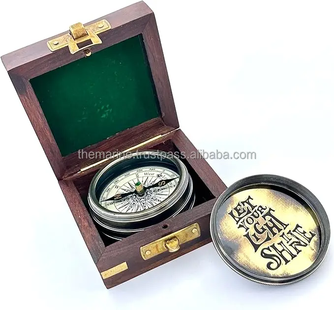 Brass Compass with Wooden Box Engraved Scripture Compass Religious Gift  Baptism Confirmation Graduation Gift