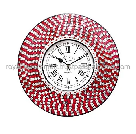 Large Elegant Home RDM Mosaic Wall Clock Silent Analog Metal Number Luxury Glass Blue Beige Multi-Colored Combination Quartz