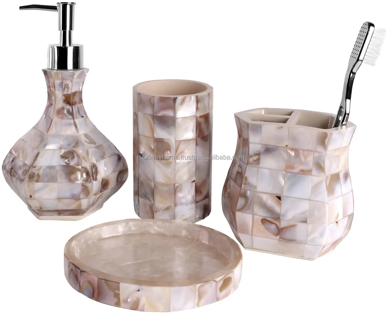 Hot Selling  Mother of Pearl Inlay Bathroom Accessories Set Best Price Natural Color  Design luxury Bathroom Set for decoration