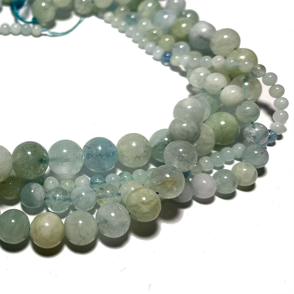 Wholesale Natural Blue Aquamarine Stone Gemstone Round Shape Beads For Jewelry Making Bracelet Necklace Pendants  for Men Women