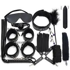 Sex Toys in Mumbai Bed Bondage Set Restraint Adult Game Belt Handcuff Nipple Clamp Whip Collar Kit +91 9618678282