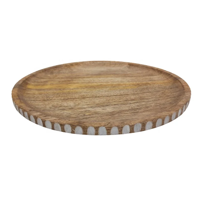 Wholesale Bulk Premium Design Modern High Quality Wooden Round Plate for Serving Dinnerware Kitchen Table Top Decor