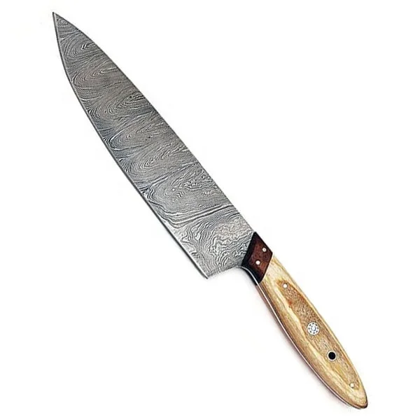 Top Quality Custom Handmade 1095 & 15N20 Damascus High Carbon Steel Kitchen Chef Knife 3 PCS Set Ash Wood + Rosewood Handle