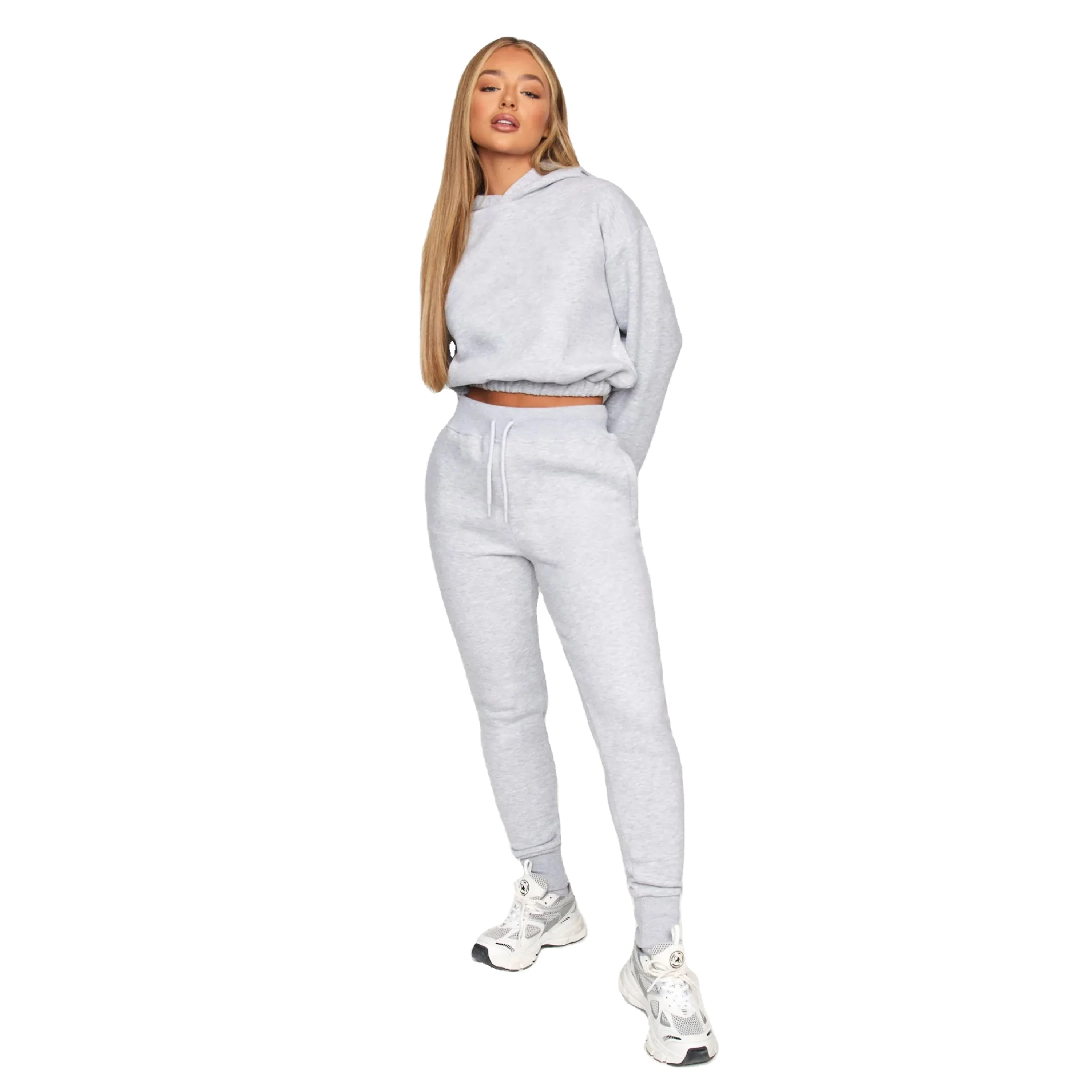 Crop Top Jogger Set Solid Zippered 2 Pieces Hoodie and Jogger Set  Custom Logo Sexy Slim Fit Women Sweatsuit Set Tracksuit