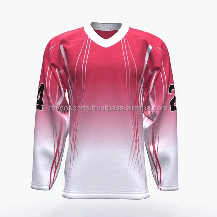 Hot Pink Color Ice hockey Jersey v neck Quick Dry Ice Hockey Jersey Breathable Heavy 100% Polyester Ice Hockey Jersey