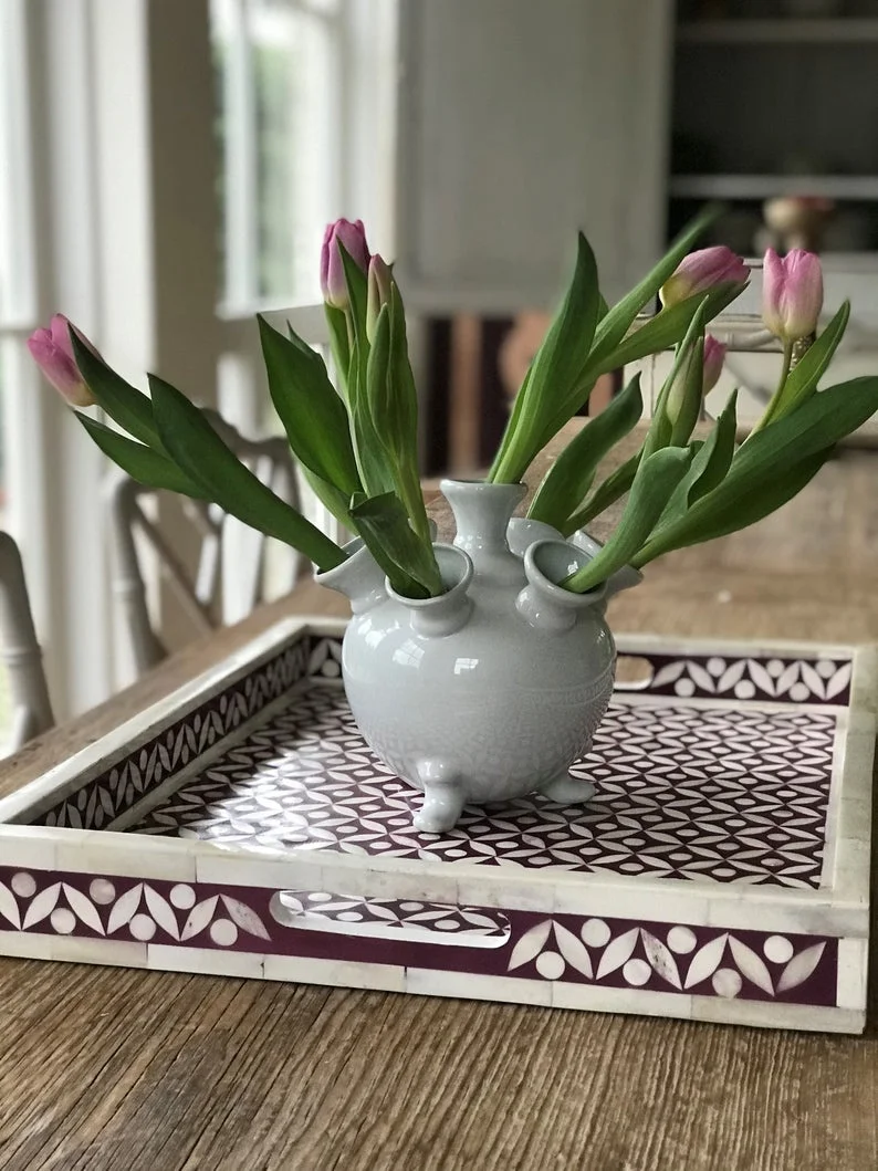  Большой сервировочный поднос ручной работы с инкрустацией в виде лепестков бамбуковое хранилище для кухни и посуды декоративные аксессуары экспорта