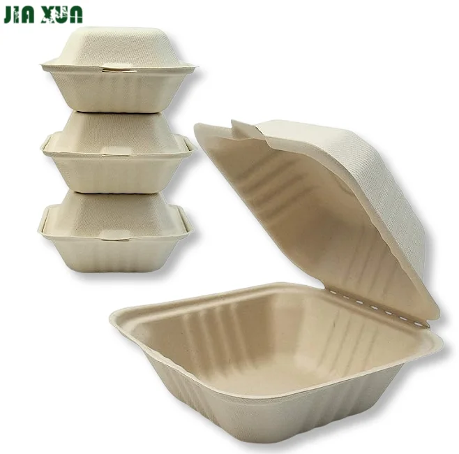 6 inches Biodegradable takeaway take away pizza hamburger burger bento meal fast food packing pulp lunch bagasse sugarcane