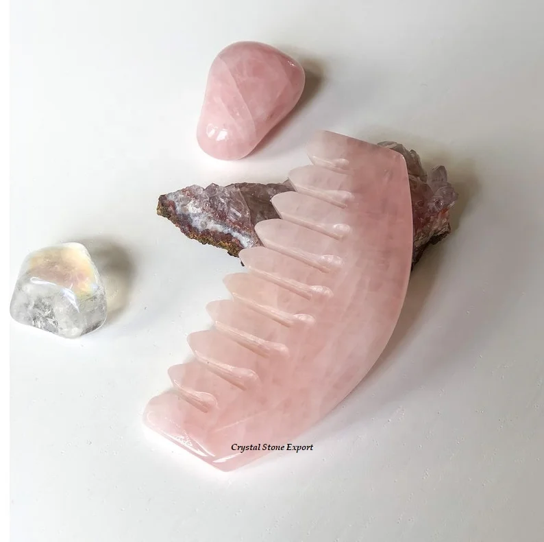 Natural Rose Quartz Crystal Hair Comb Crystal Hot Comb