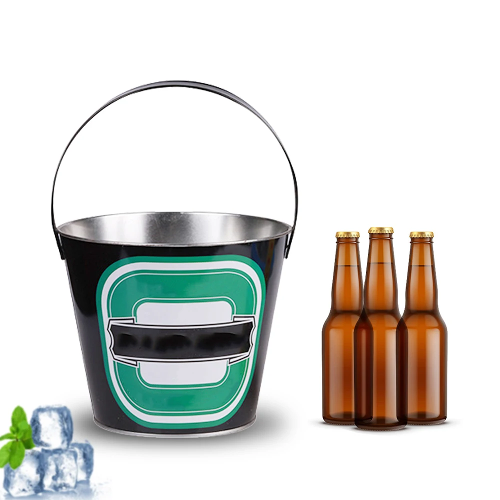 Factory New Design Custom Tinplate Barrel Recyclable Metal Ice Pail Food Grade Beer Bucket Tin For Beer