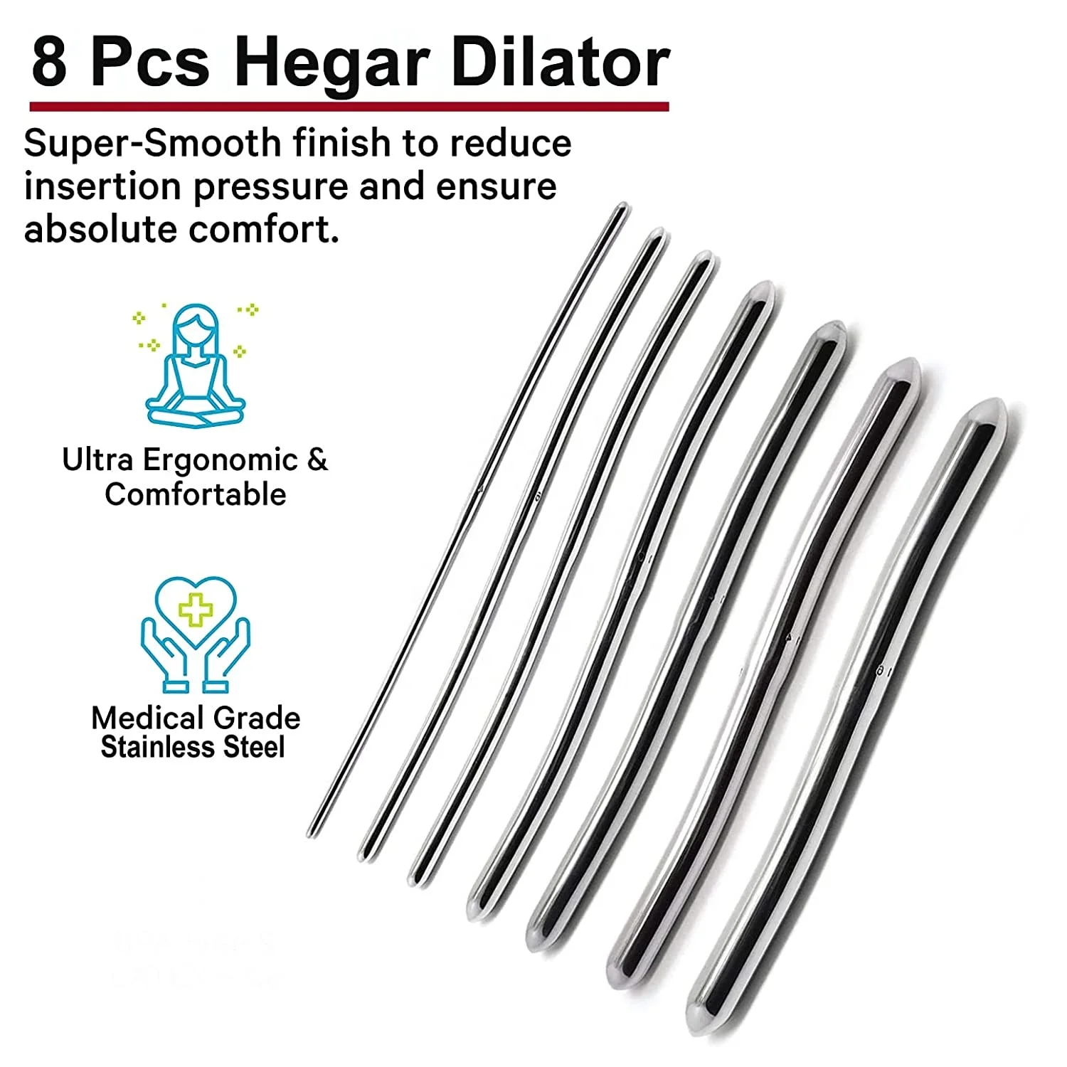 HEGAR DILATOR DOUBLE ENDED SET OF 8 PIECES PACKED IN LEATHER POUCH SURGICAL MEDICAL GYNECOLOGY EXCELLENT QUALITY