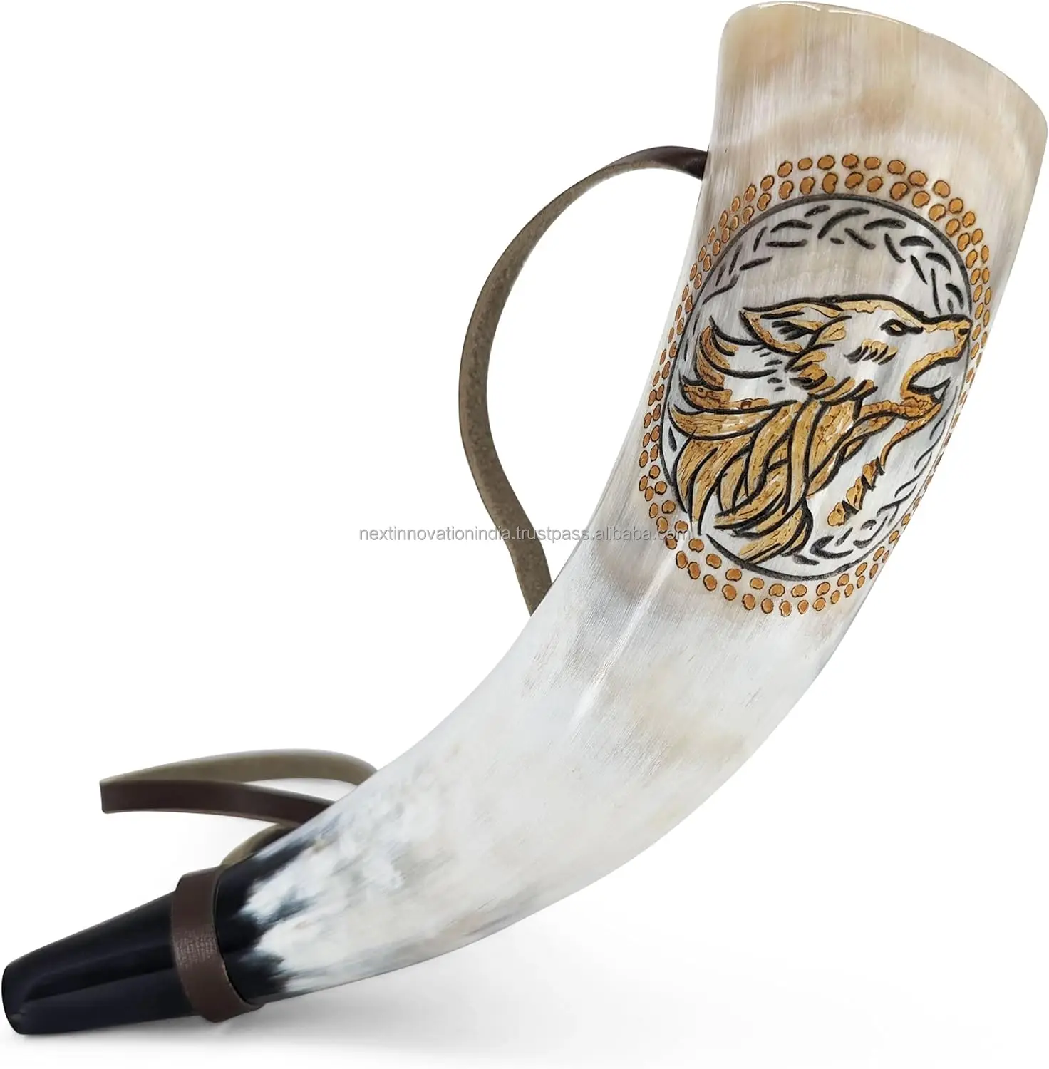 High Quality Handmade Agate Viking Drinking Horn Carved Animal Style with Stand Polished Horn for Decorative Drinking
