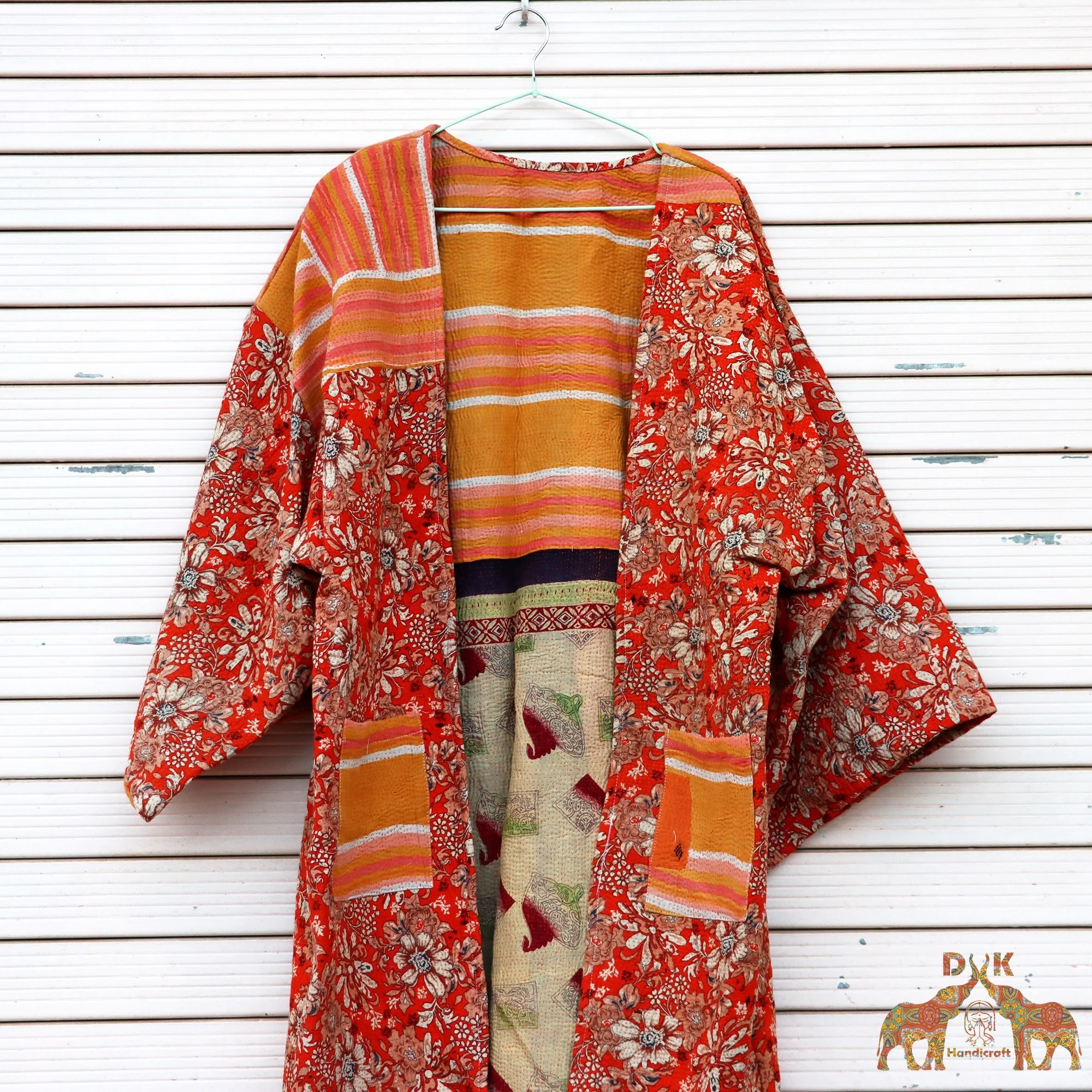 Wholesale casual Boho vintage kantha kimono robe fashion beach kimono jacket quilted reversible jacket