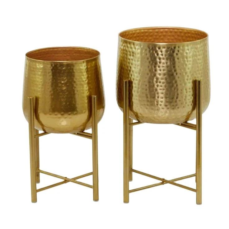 Wholesale Customizable Metal Hammered Iron Gold Oval Planter Set Strong 4-Leg Pipe Stand Latest Design Garden Shopping Malls