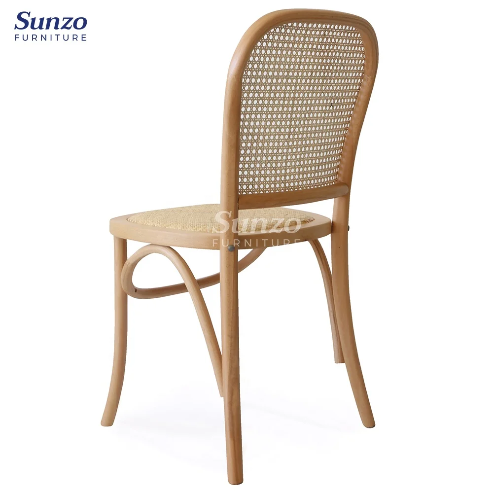 French Style Rattan Dining Chair For Wedding Events Banquet Rustic Solid Wood Chair For Rental