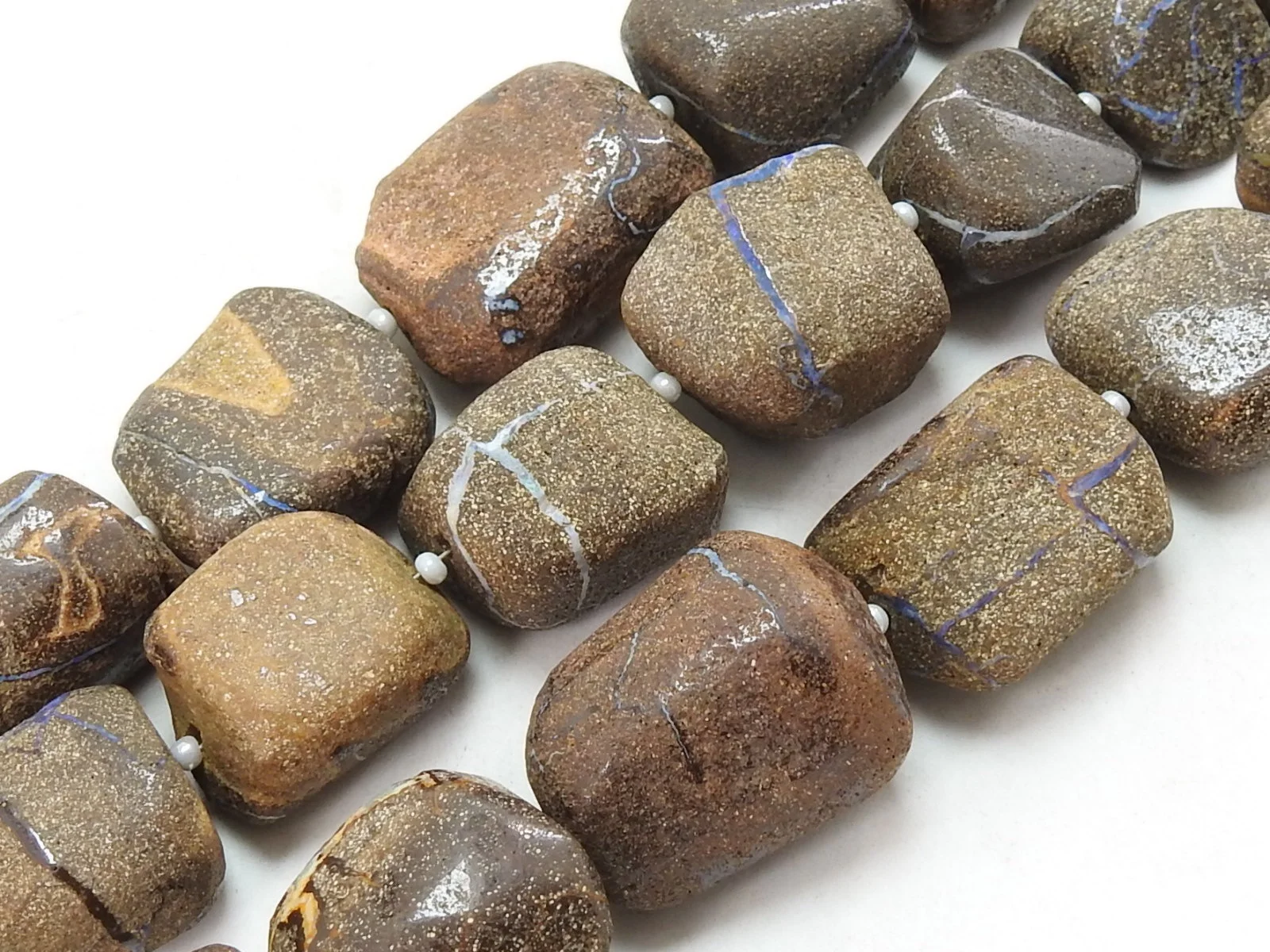 Boulder Opal Multi Fire Smooth Tumble Nugget Loose Beaded Gemstones for Jewelry Making Blue and Brown Beads on a Strand